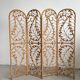 Vintage Four-part Rattan Peacock Screen, Room Divider, 1950s
