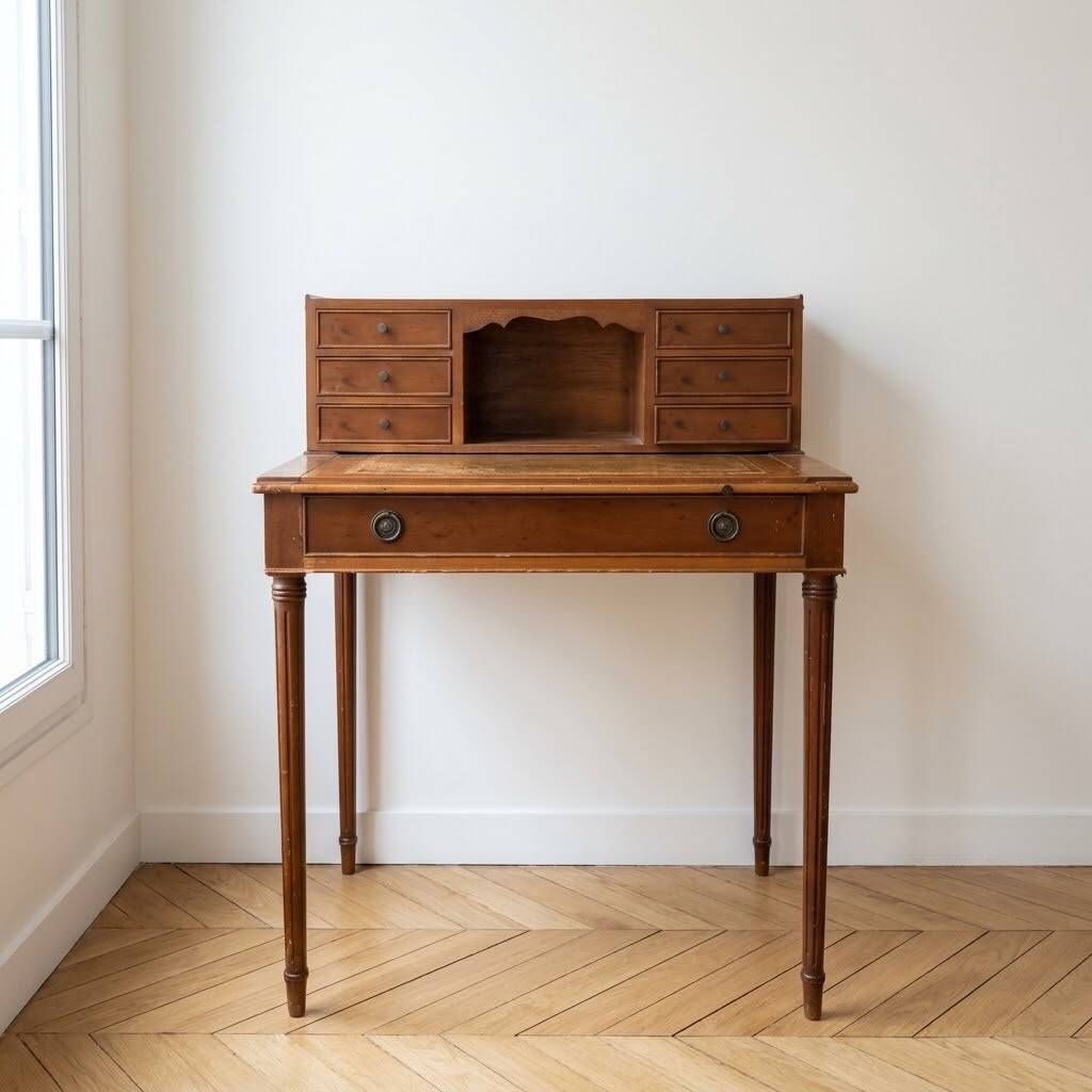 Small vintage wooden desk with a riser.