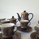 Service à café vintage D&S France – porcelaine bleue et or – 13 pièces