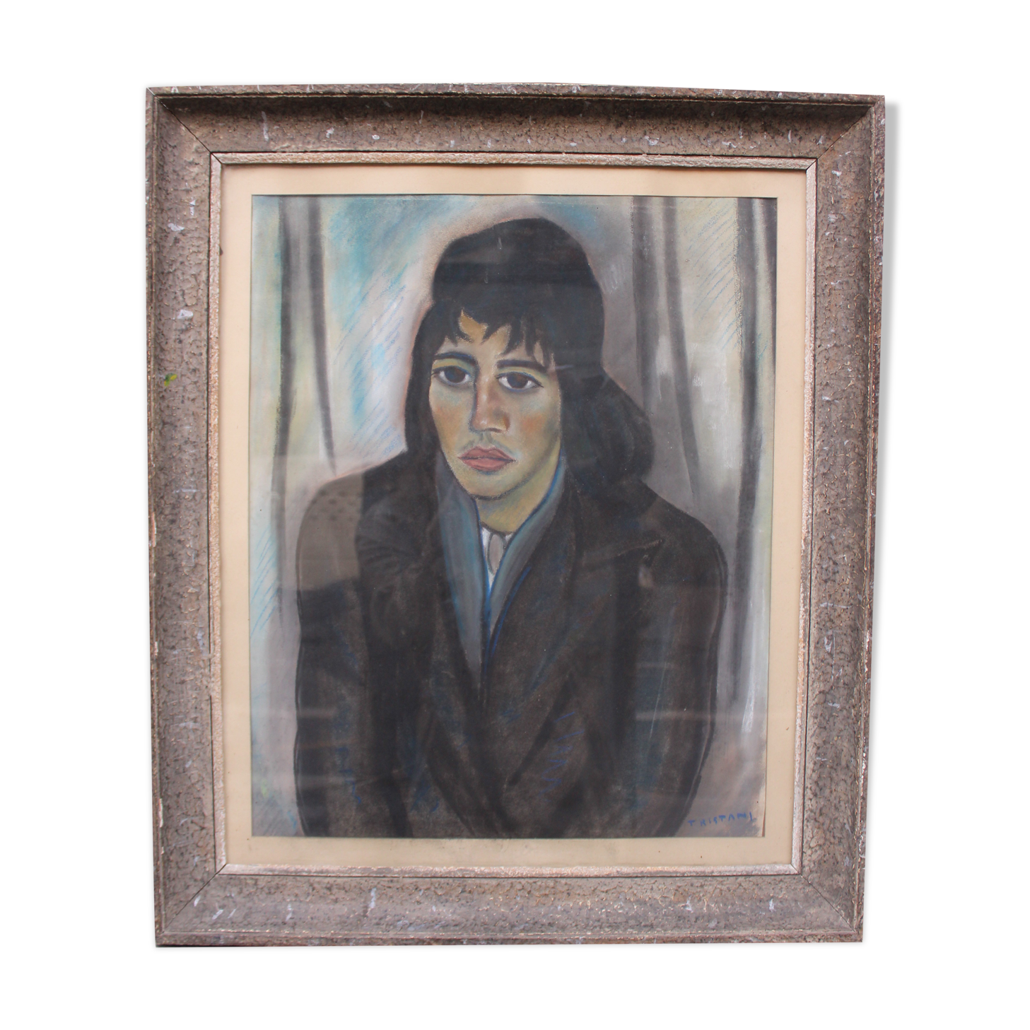 Pastel portrait Young man signed jules Tristani