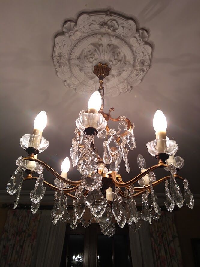 Lustre en bronze et cristal 8 branches