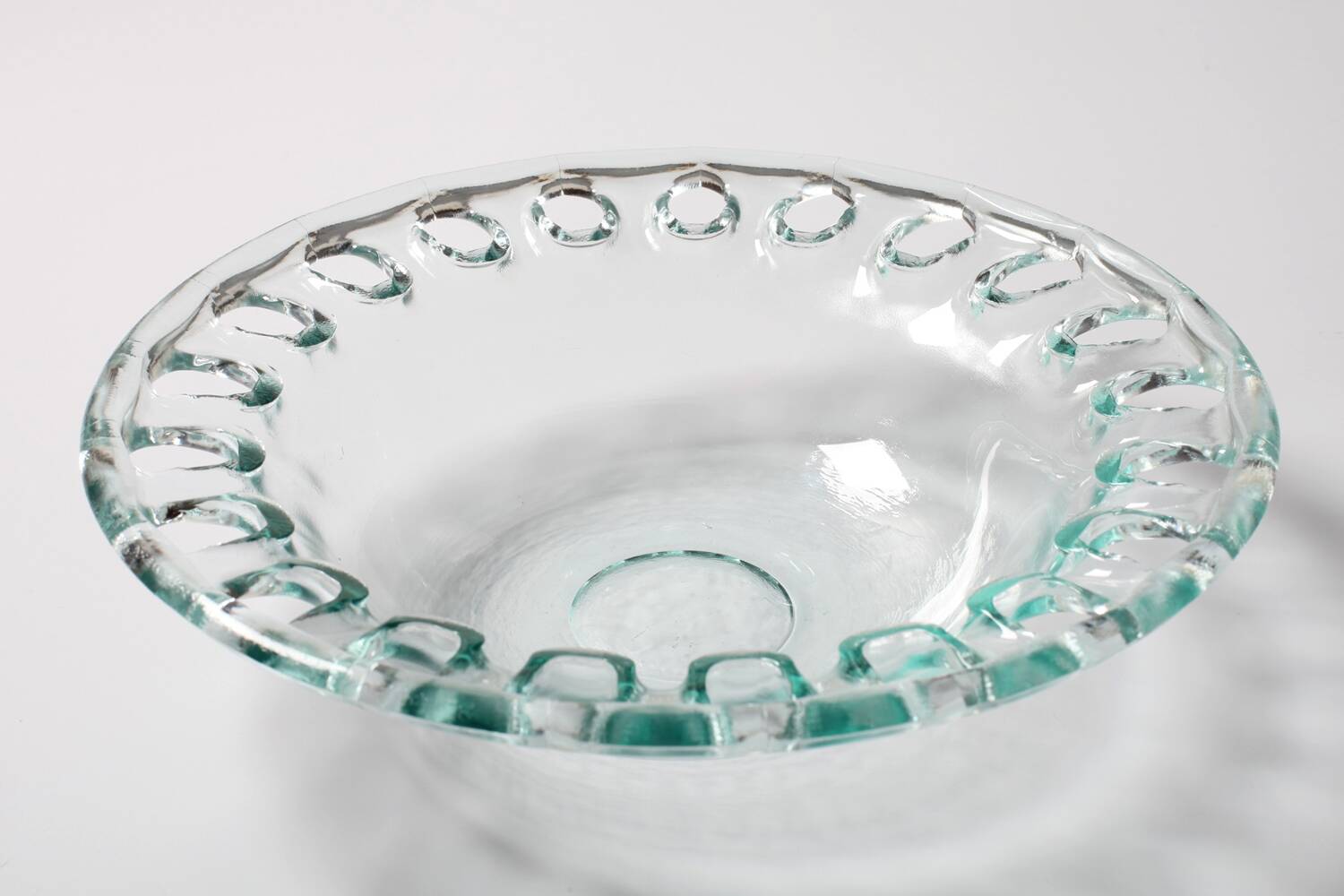 Vintage Georgia Green Recycled Glass Fruit Bowl / Cutout Platter / Spain