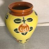 Ancient Ceramic Vase Enamelled Drawing Flowers Years 50 Vintage