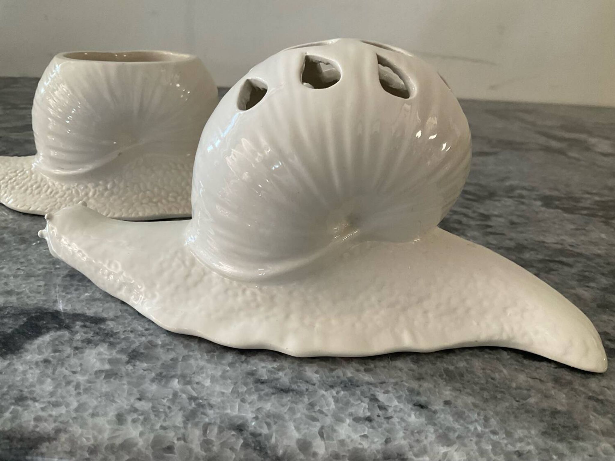 Pair of vintage Italian ceramic flowers and snails
