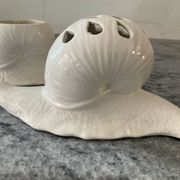 Pair of vintage Italian ceramic flowers and snails