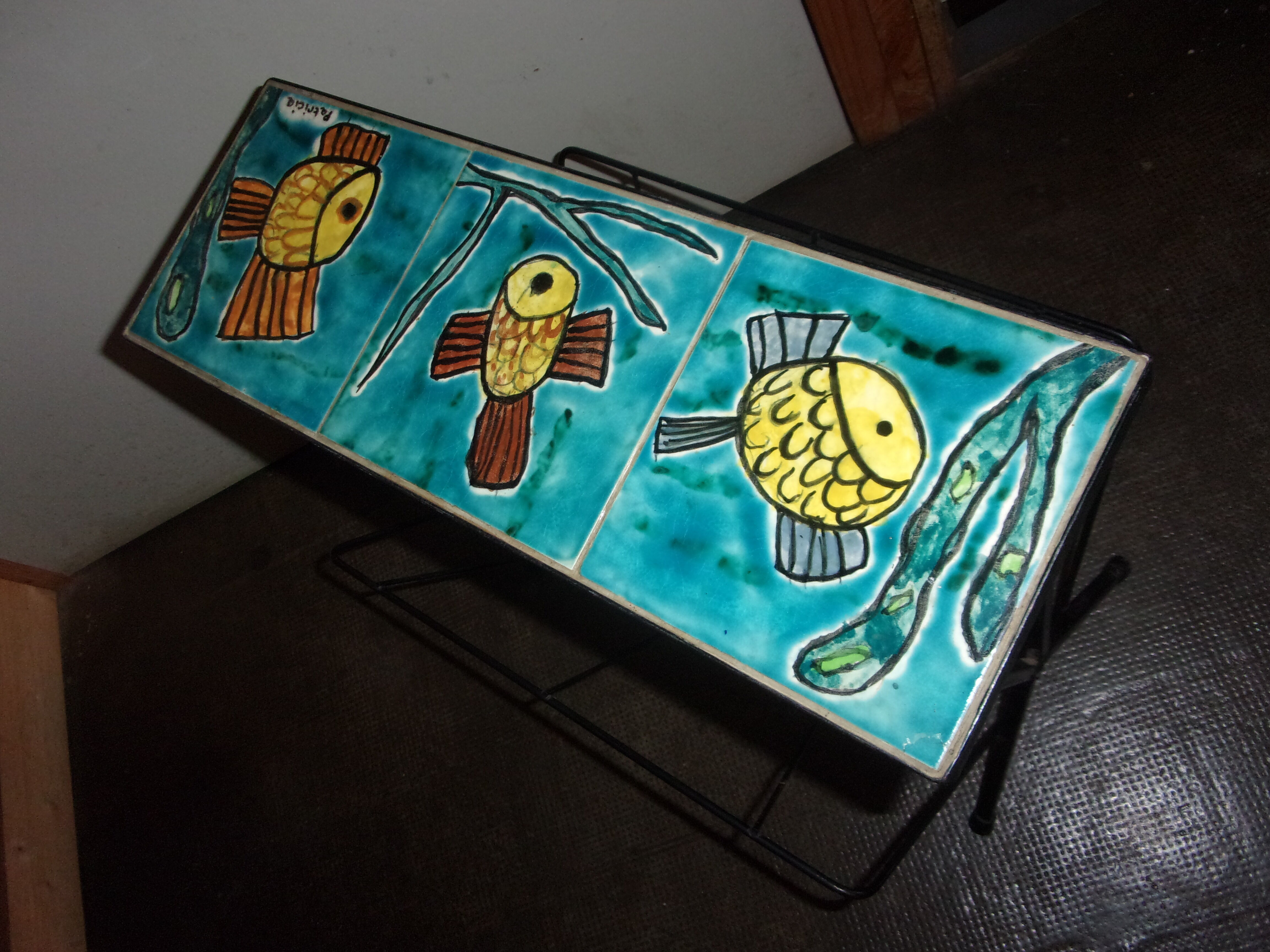 Wrought iron ceramic magazine holder with top from the 1950s - 1960s