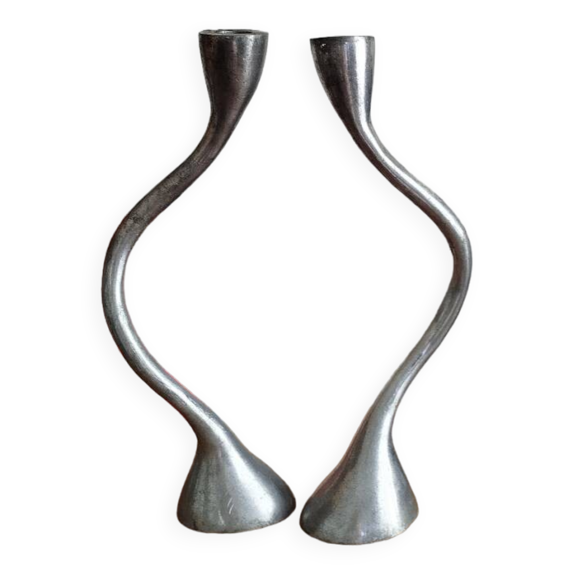 Duo of vintage design metal candlesticks