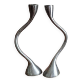 Duo of vintage design metal candlesticks