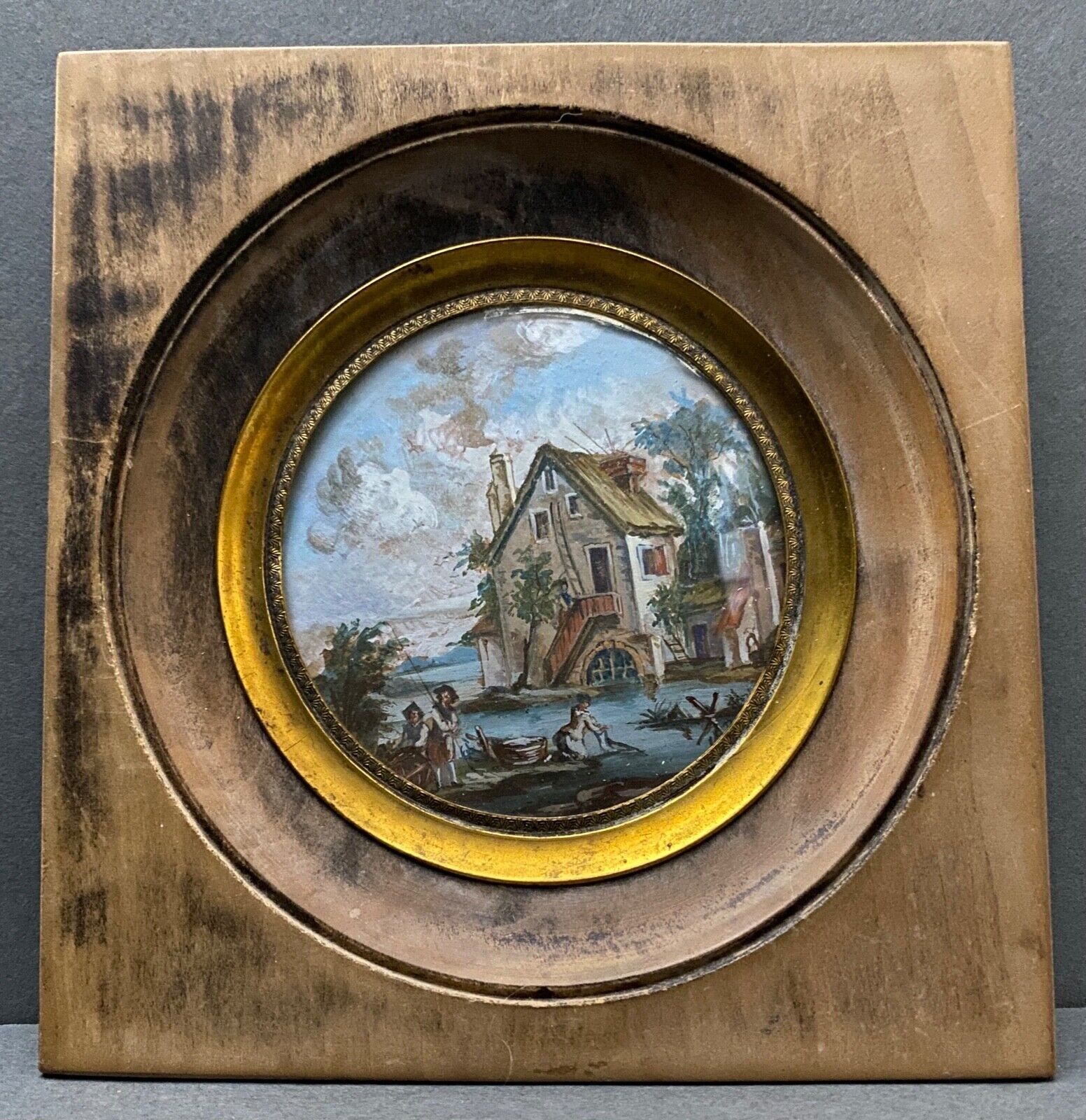 Hand-painted miniature Landscape with washerwomen 1960