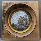 Hand-painted miniature Landscape with washerwomen 1960