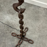 Brutalist cast iron & marine chain links floor lamp, France 1960s.