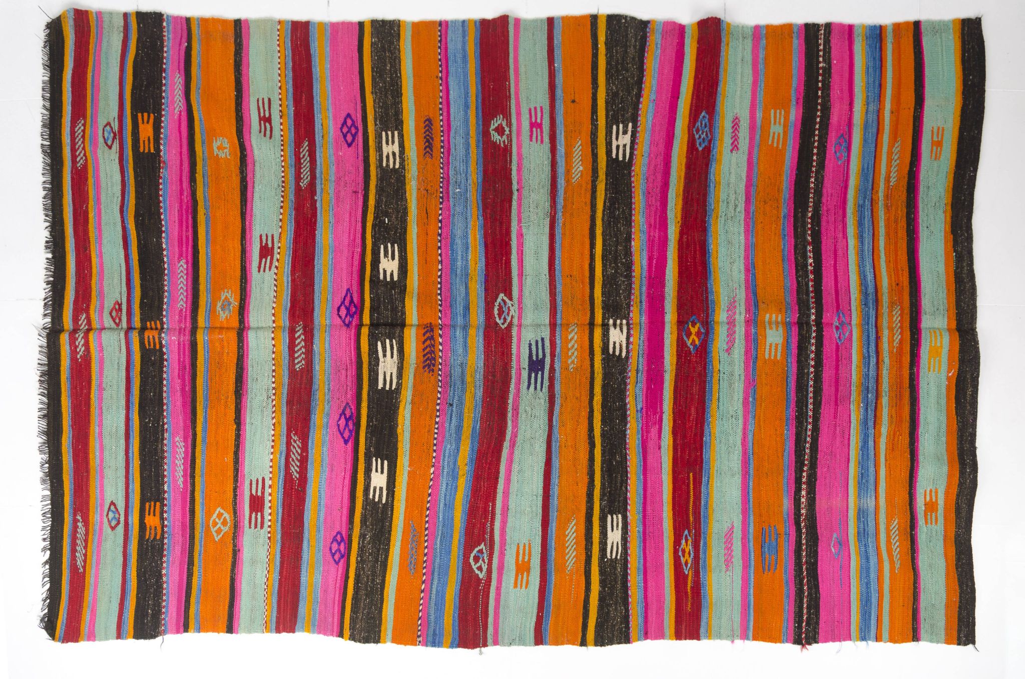Vibrant Vintage Anatolian Kilim,Hand-Woven Wool & Cotton Rug – sku 137