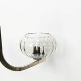 See Delmas chandelier, 3 arms, black and gold, clear glass, 1960