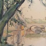 Watercolor painting "View of Dijon" l'Ouche in 1919 signed to decipher
