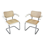 Set of 2 Tubular Frame and Cane Cantilever Arm chairs, Italy, 1970s