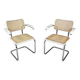 Set of 2 Tubular Frame and Cane Cantilever Arm chairs, Italy, 1970s