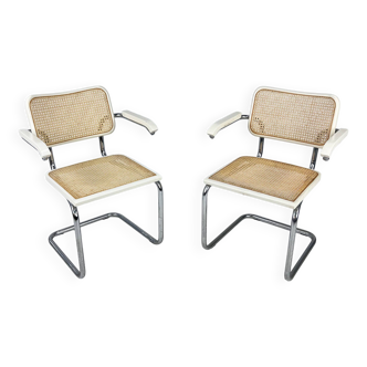 Set of 2 Tubular Frame and Cane Cantilever Arm chairs, Italy, 1970s