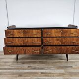 1950s six-drawer chest of drawers with glass top