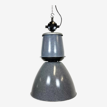 Lampe d’usine industrielle en émail gris d’Elektrosvit, années 1960