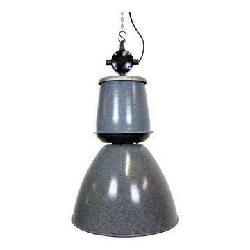 Lampe d’usine industrielle en émail gris d’Elektrosvit, années 1960