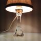 Bedside lamp with glass base and beige fabric lampshade / vintage 60s-70s