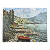 View of a mountain lake, lively seascape, oil on hardboard.