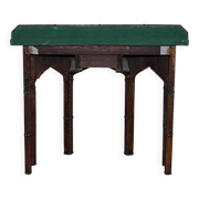 Table Console Antique en Cuir Clouté Style Gothique Pugin Restaurée