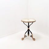 Tripod gueridon in wrought iron with brass decorations and alabaster top - 1950s