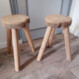Pair of brutalist stools raw wood