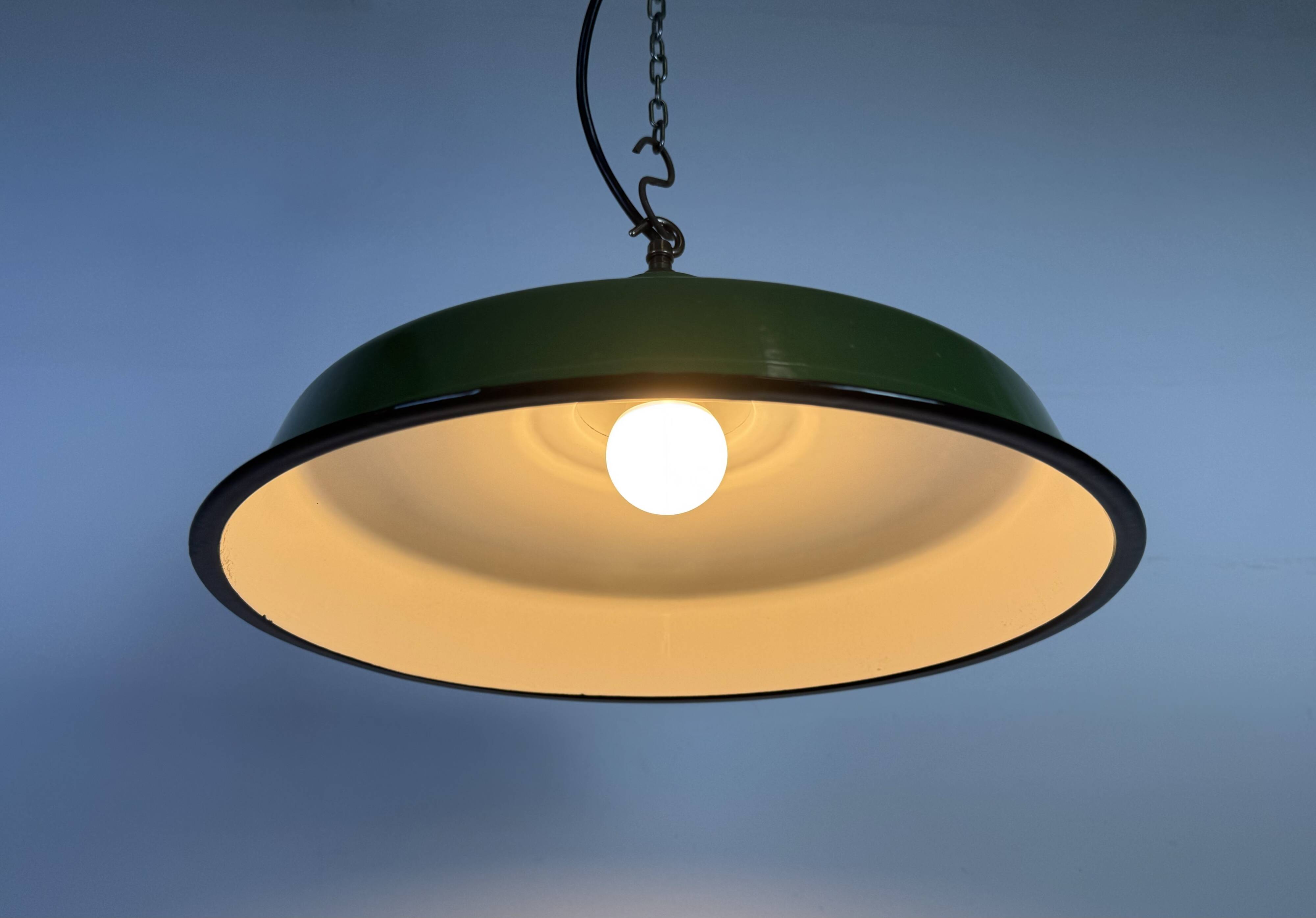 Industrial Green Enamel Factory Pendant Lamp, 1960s