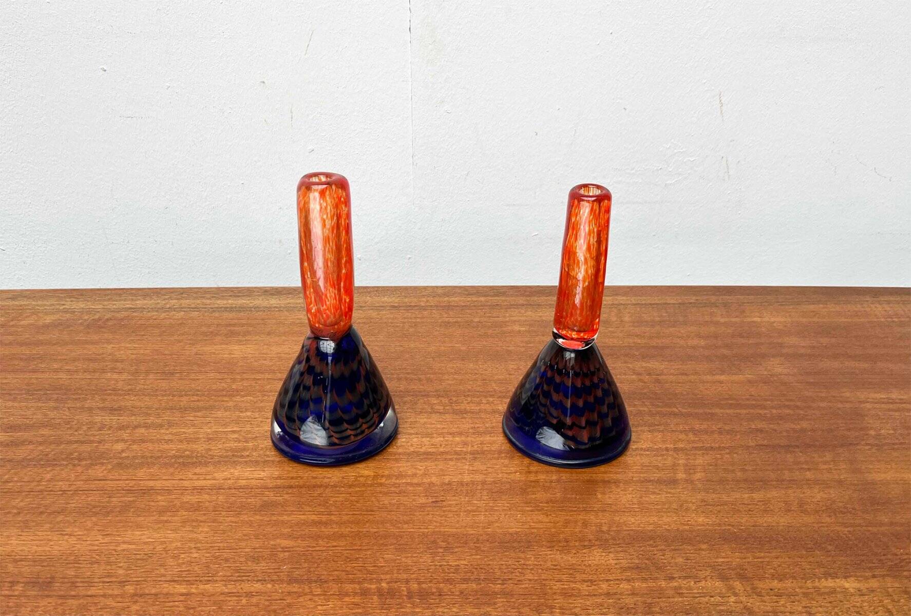 Vintage art glass candle holders, set of 2