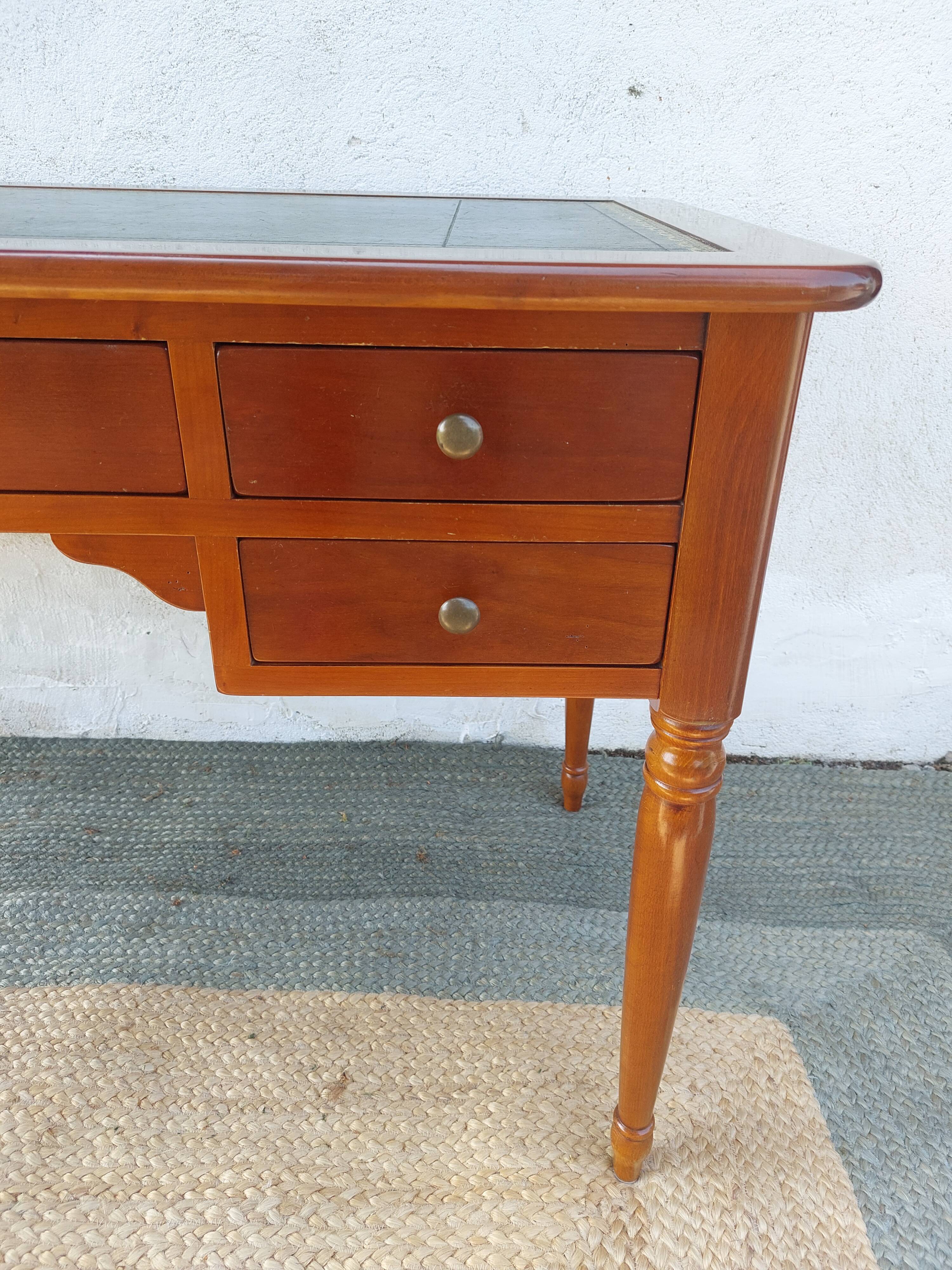 Desk, black leather top