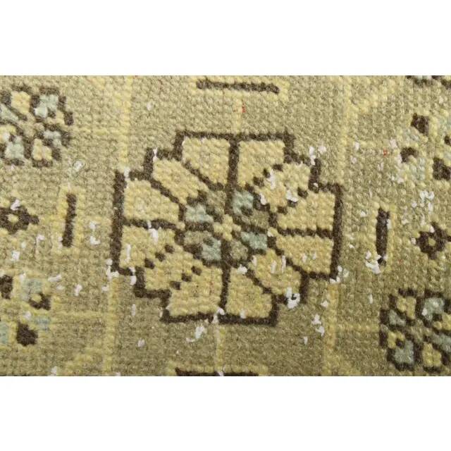 1970s Turkish Oushak Handmade Wool Cotton Yellow Runner 86x335