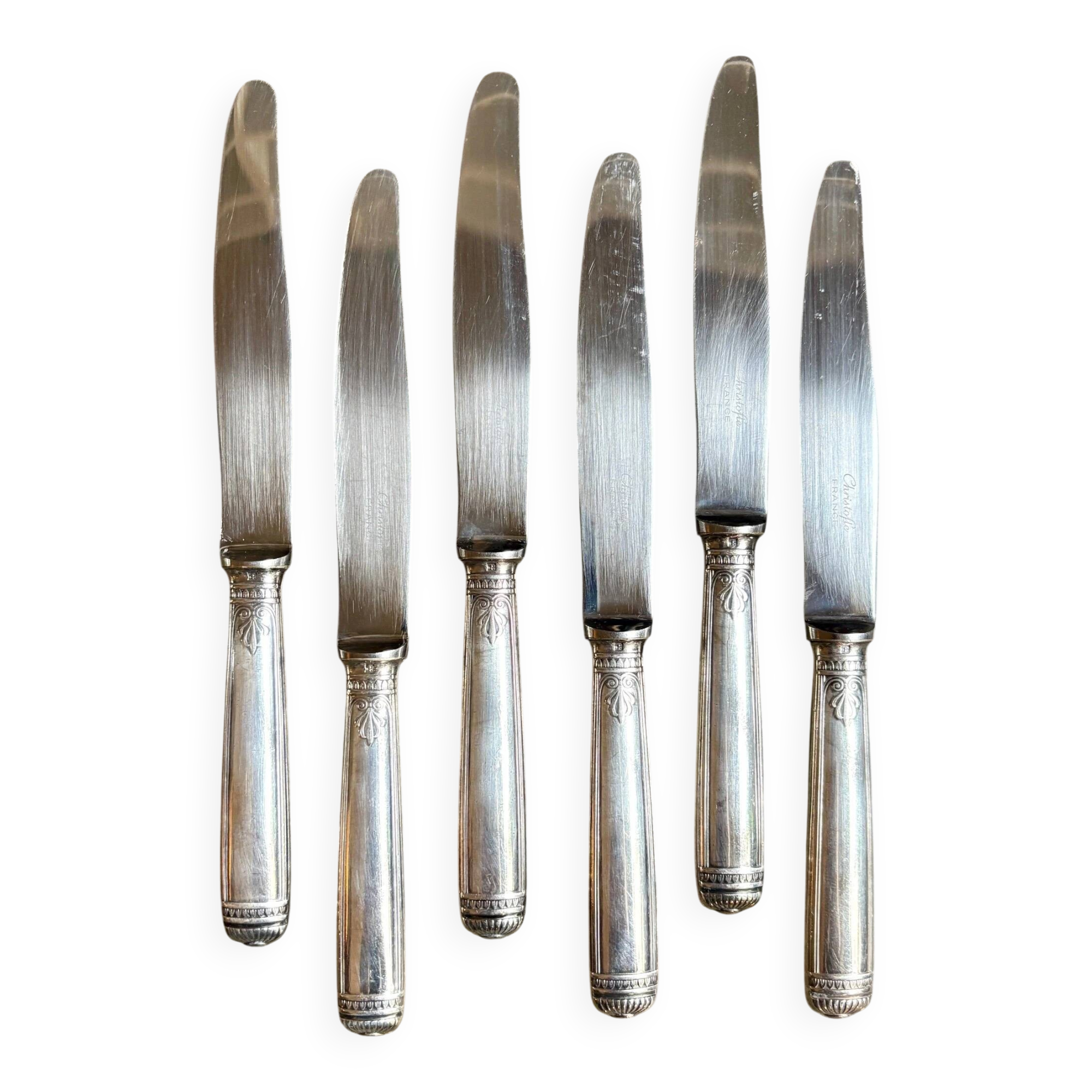 6 Christofle silver-plated dessert knives, "Malmaison" service