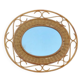 70s oval rattan mirror