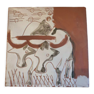 Ceramic tile Les Boeufs Les Argonautes Vallauris 1958