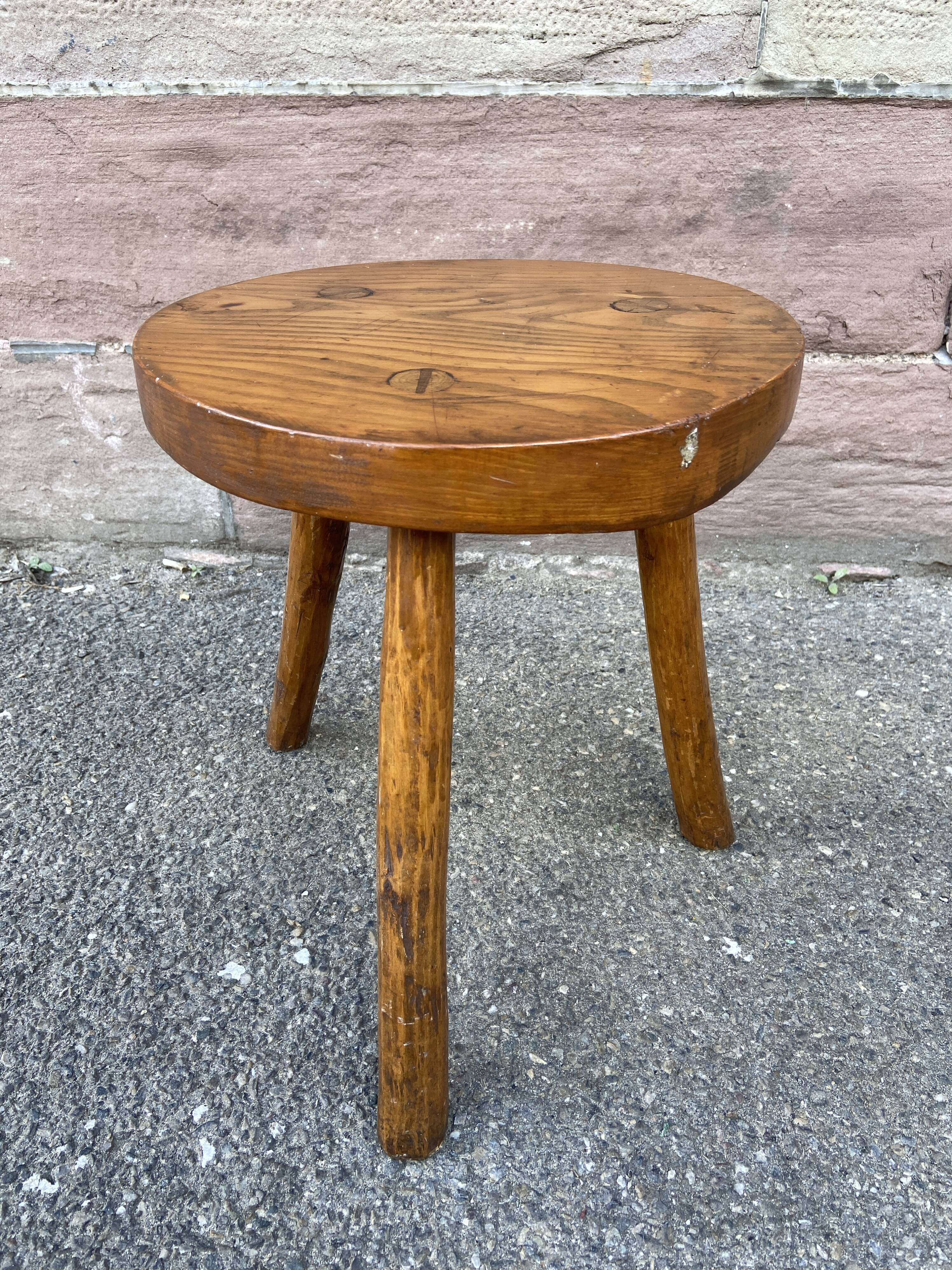 Rustic stool 1940 brutalist wooden