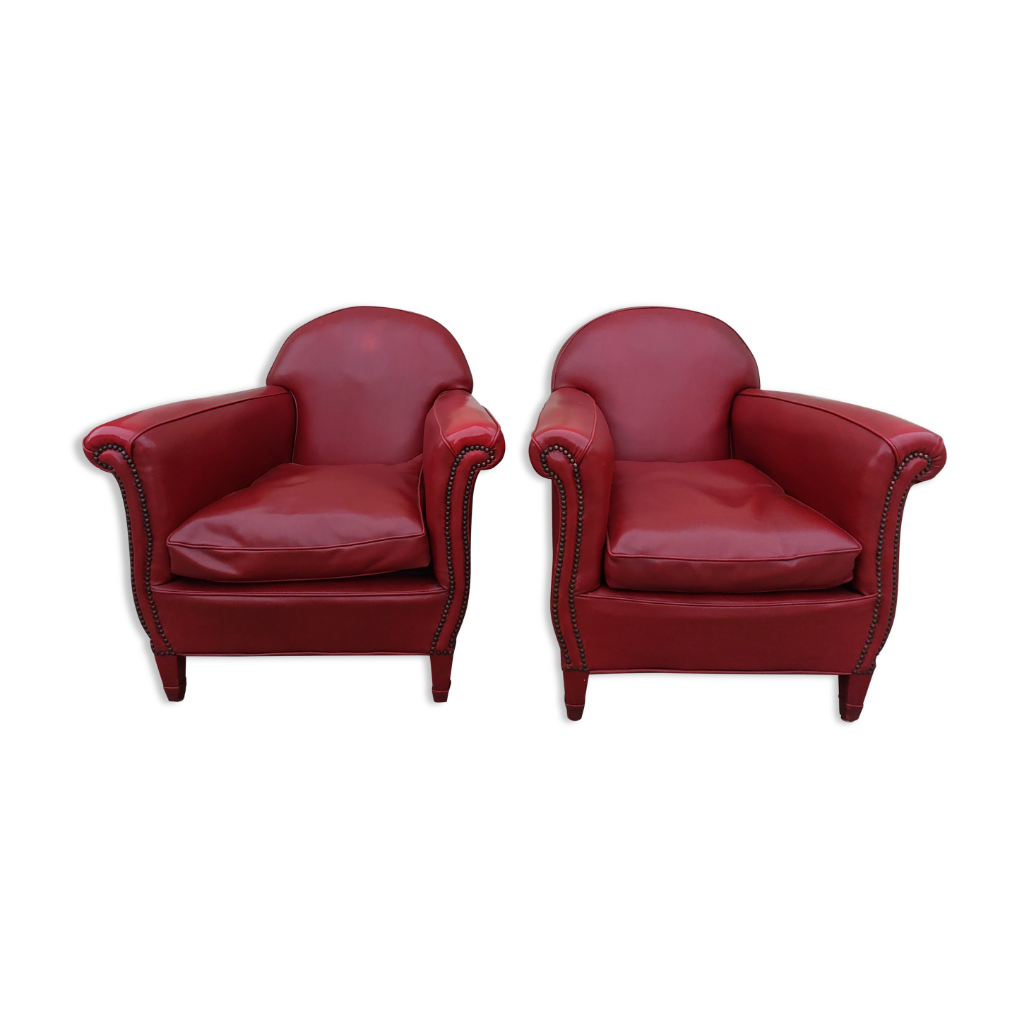 Paire de fauteuils club en simili cuir 1950