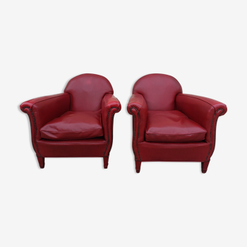 Pair of club armchairs in imitation leather 1950