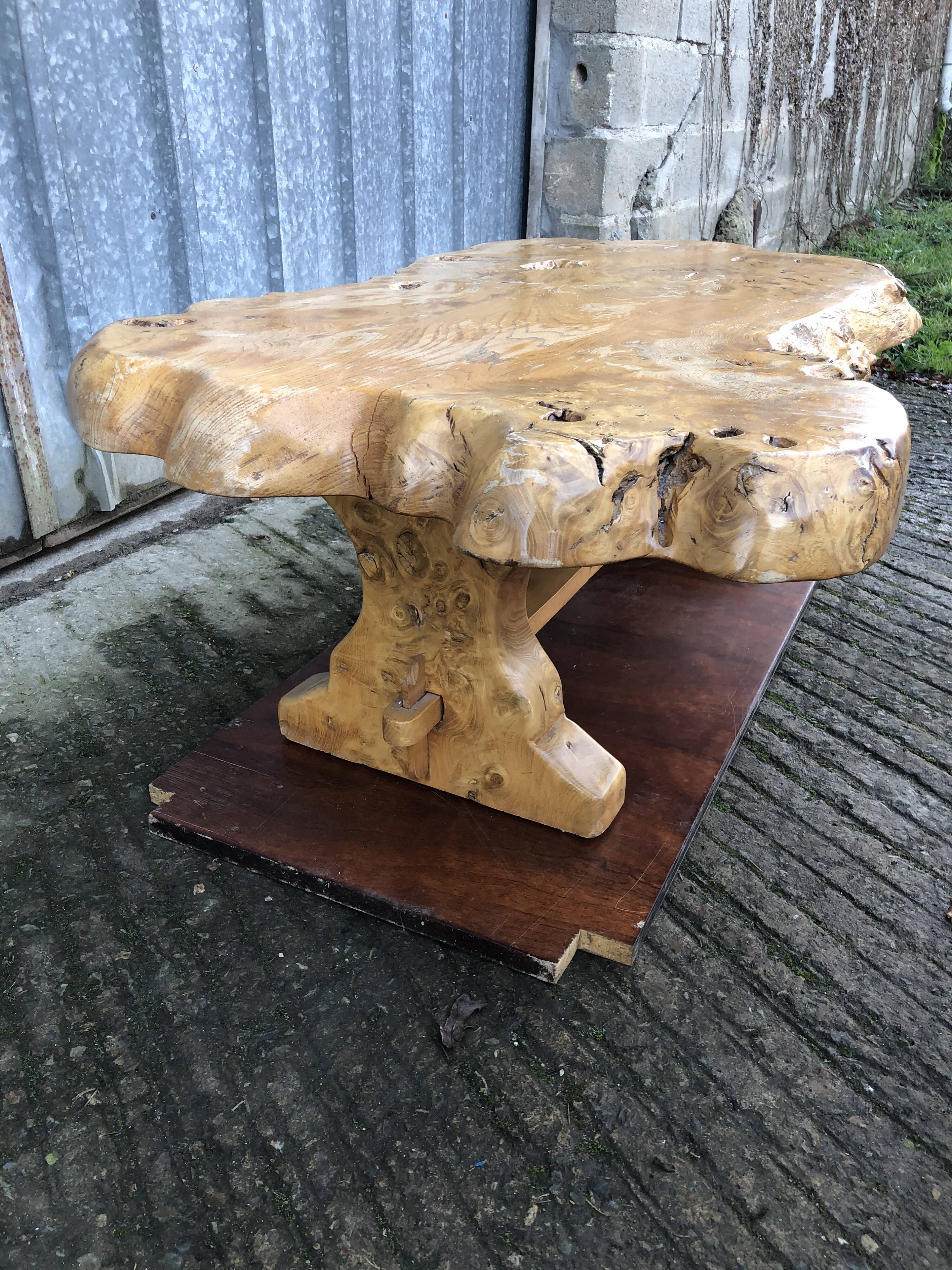 Handcrafted Brutalist coffee table in solid elm