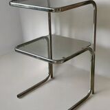Table d’appoint acier et verre fumé 1970