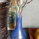 Blown glass vase frosted effect blue and vintage green