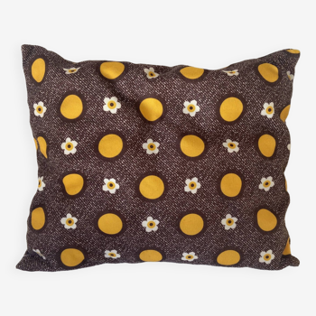 Retro vintage 70's cushion with orange and brown daisy print