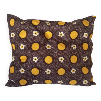 Retro vintage 70's cushion with orange and brown daisy print