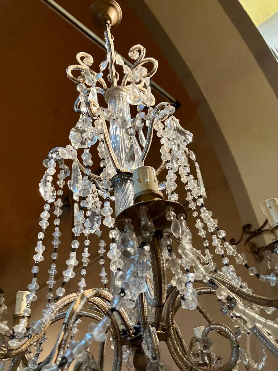 Chandelier en cage en cristal taillé et perles de verre italiennes, années 1800
