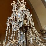 Chandelier en cage en cristal taillé et perles de verre italiennes, années 1800