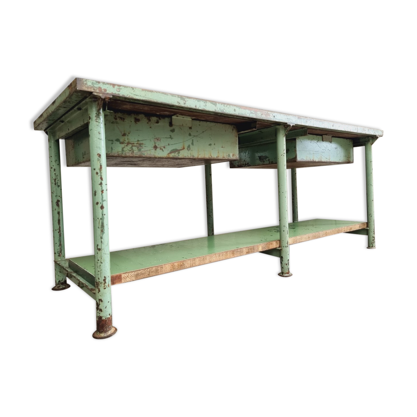 Old workbench kitchen island steel with wood