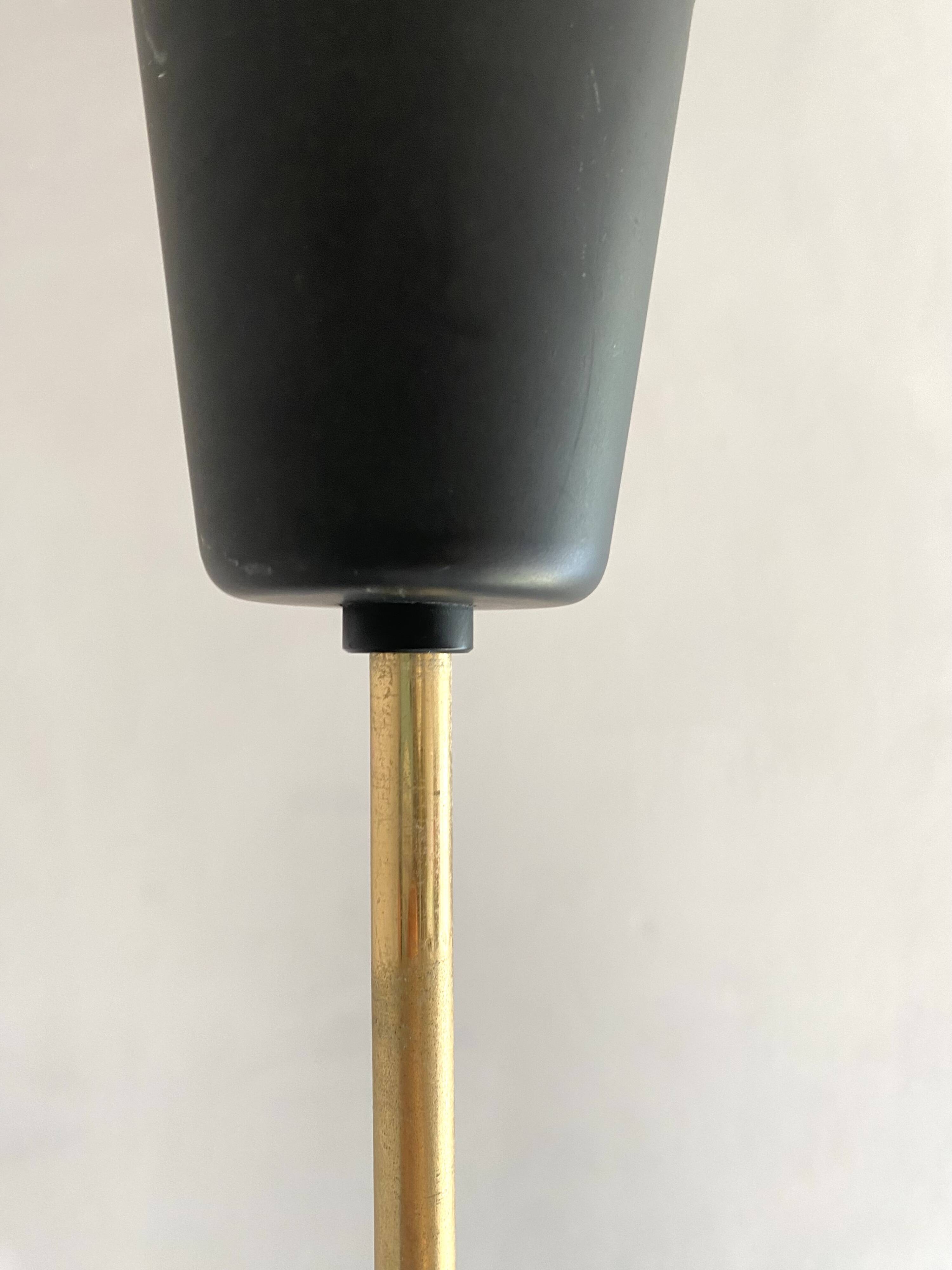 60s Arlus style pendant light, brass and glass