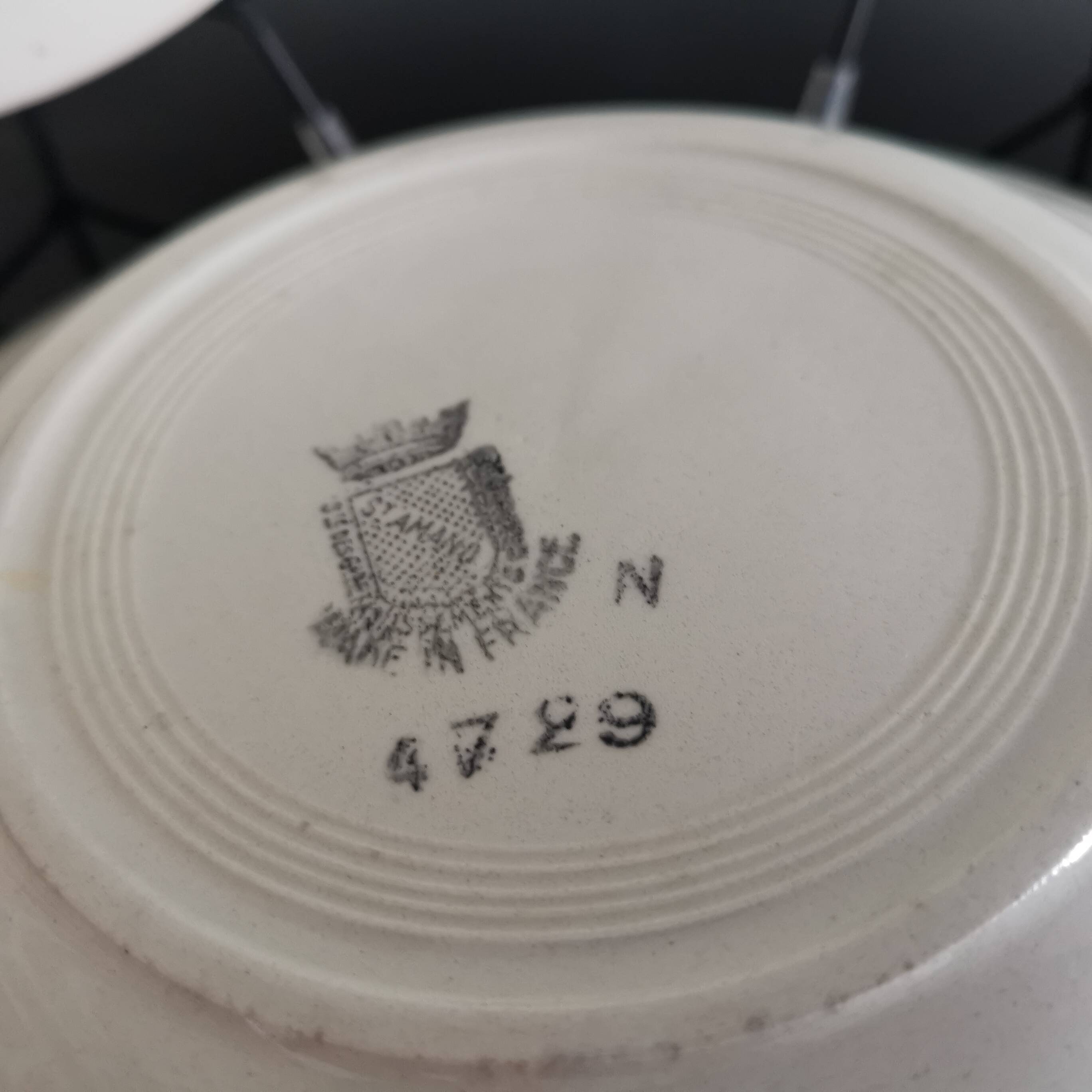 3 soup plates with blue frieze & St Amand fans