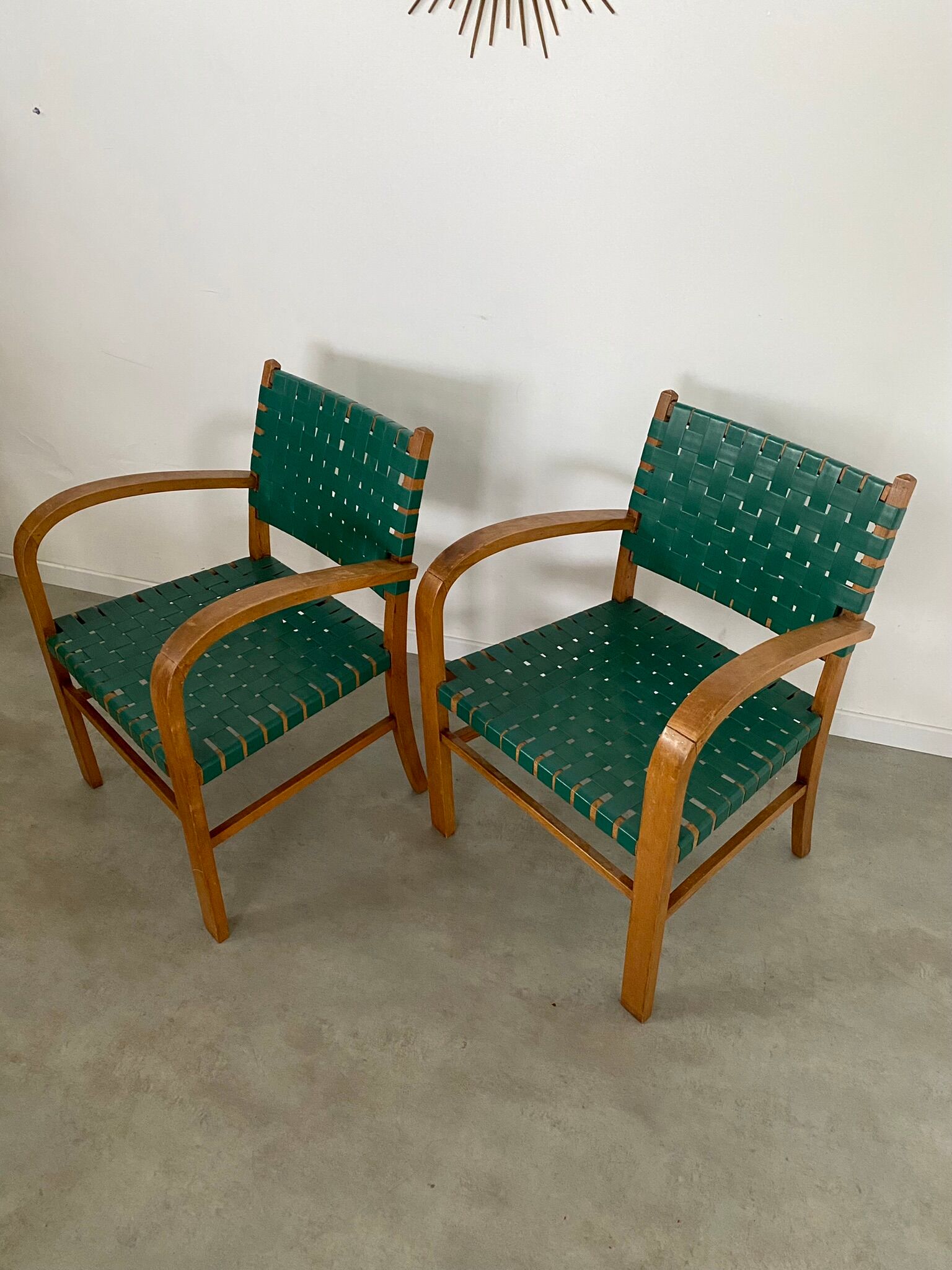 2 armchairs bridge vintage year 50 wood and vinyl